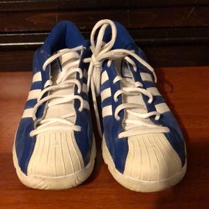 Ladies adidas tennis blue suede and white worn